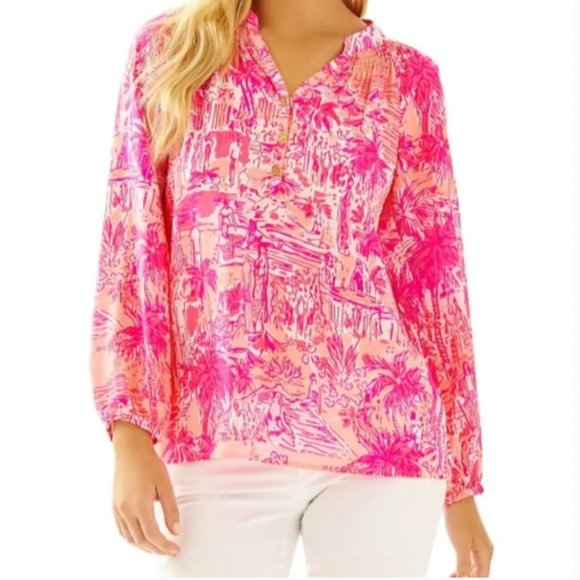 Lilly Pulitzer Elsa Silk Top in Beach Street Whales Print - Picture 3 of 3